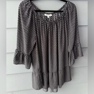 Black Rainn black & white print boho blouse sz 1x